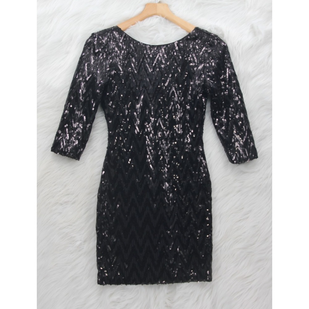 Love Reign Black Sequin Stretch Mini BodyCon Dress M Party Cocktail Sexy #1568